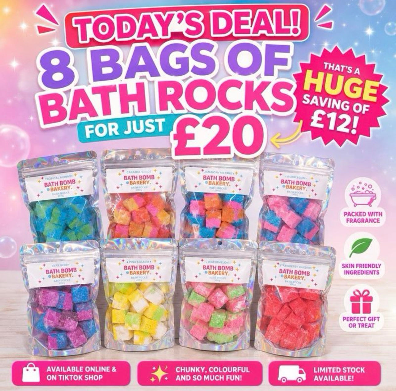 8 200g bags bath rocks