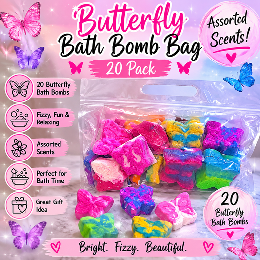 20 Butterfly Bath Bomb Bag – Assorted Scents & Colours