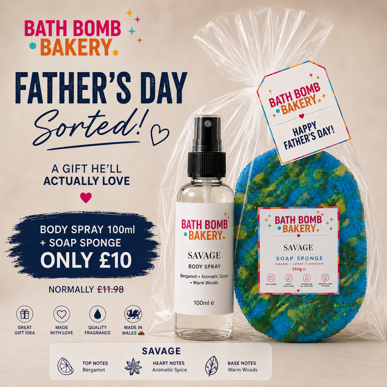 Father’s Day gift set - body spray & soap sponge