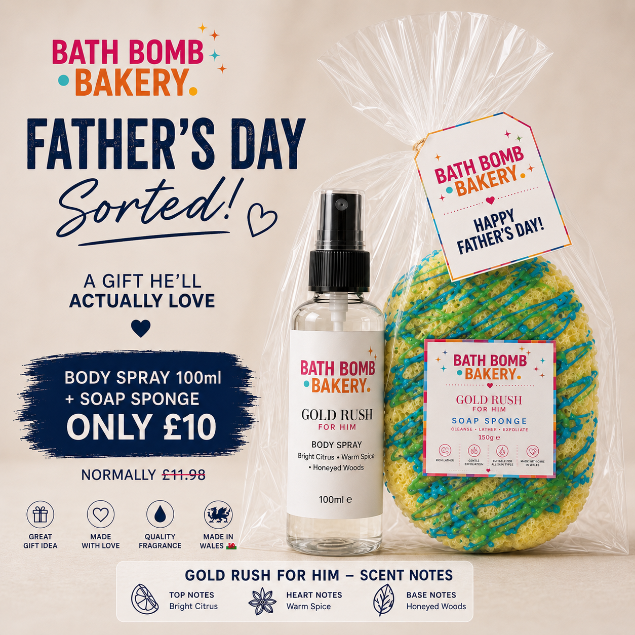 Father’s Day gift set - body spray & soap sponge